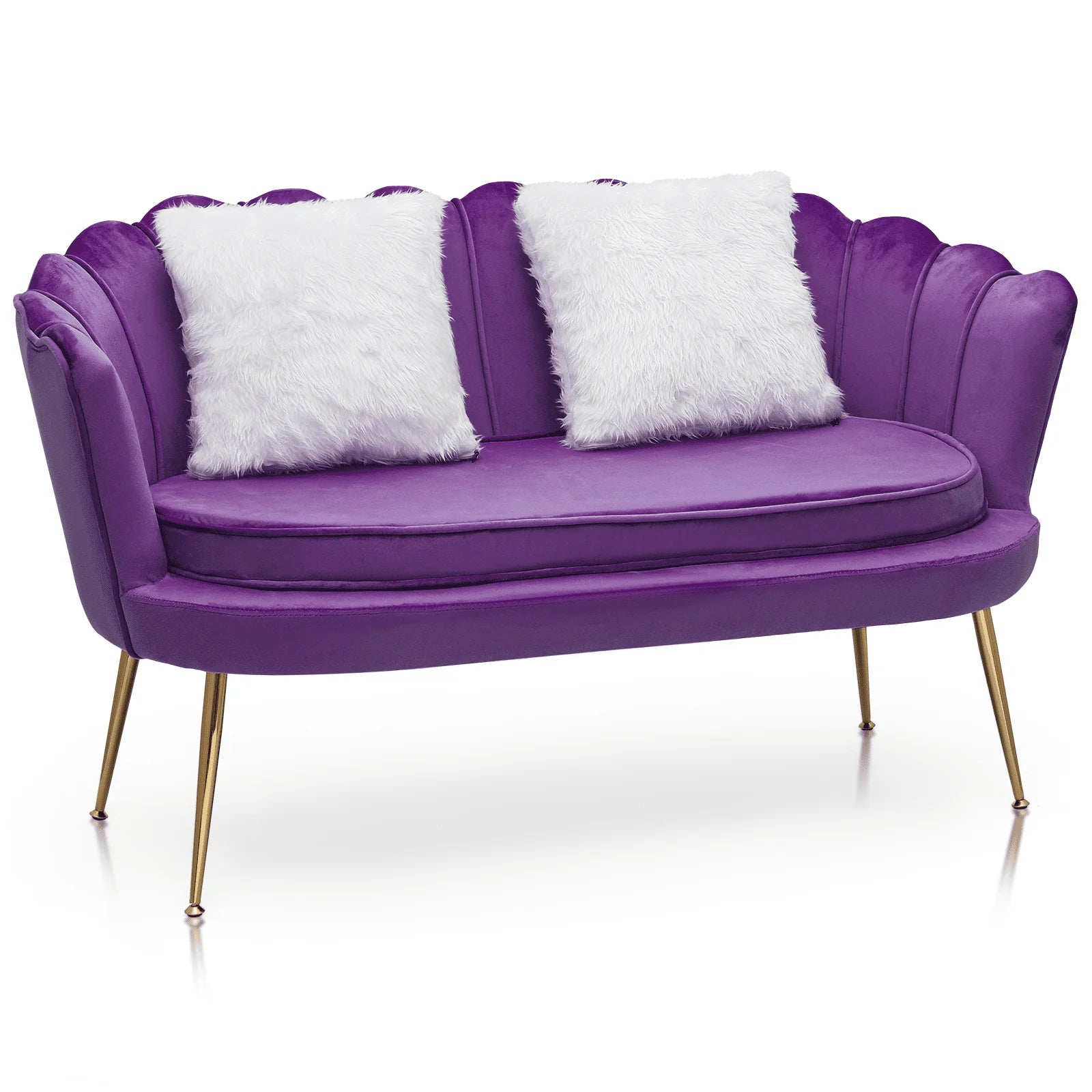 Monibloom Contemporary Velvet Loveseat Chair with Gold - Finished Metal Legs, 2 - Seater Sofa with Two Pillows for Living Room, Bedroom, Home Office, Purple