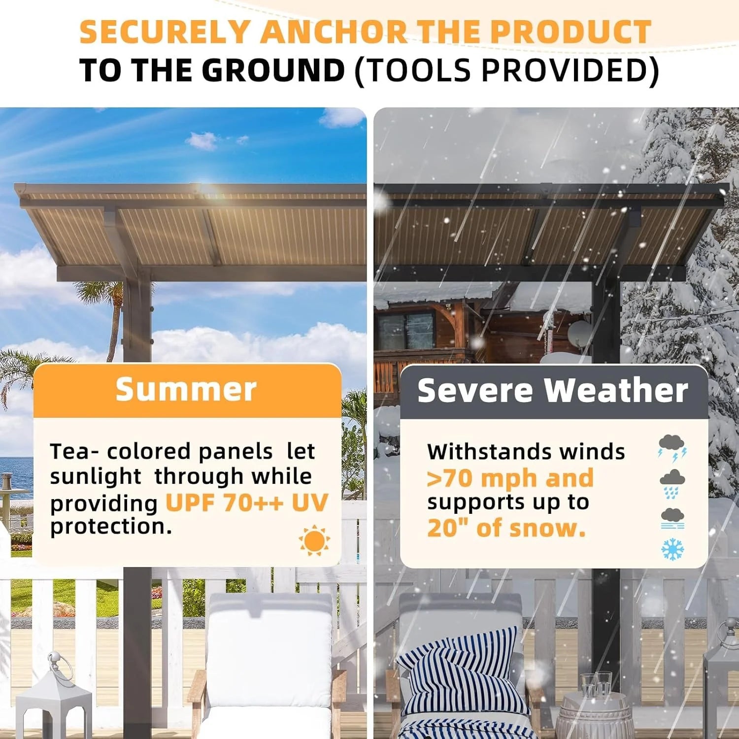 AECOJOY 8' x 5' Gazebo Outdoor Pergola for Patio, Freestanding Lean to Hard Top Grill Gazebo
