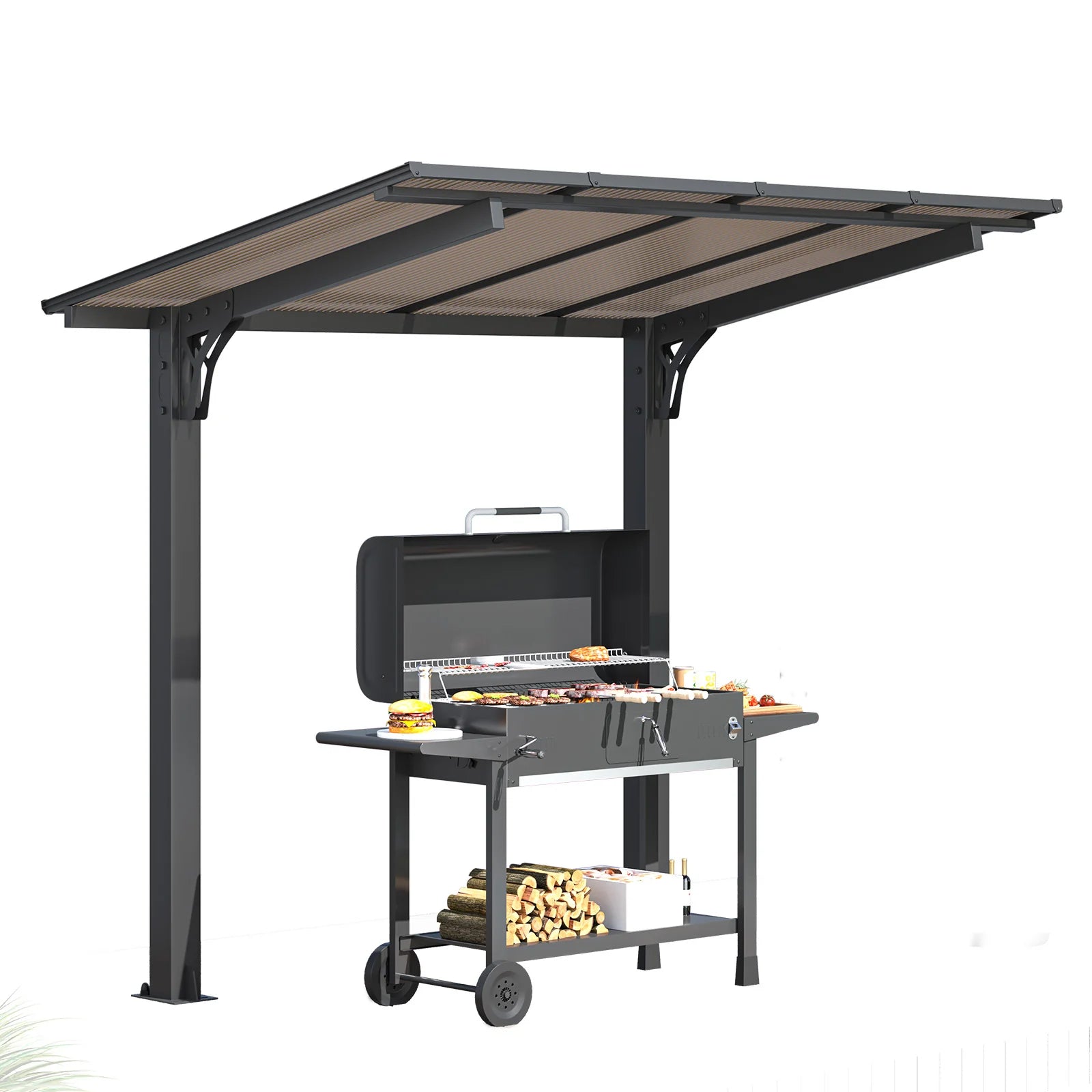 AECOJOY 8' x 5' Gazebo Outdoor Pergola for Patio, Freestanding Lean to Hard Top Grill Gazebo