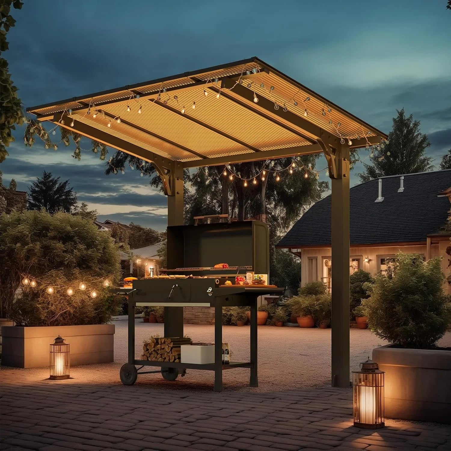 AECOJOY 8' x 5' Gazebo Outdoor Pergola for Patio, Freestanding Lean to Hard Top Grill Gazebo