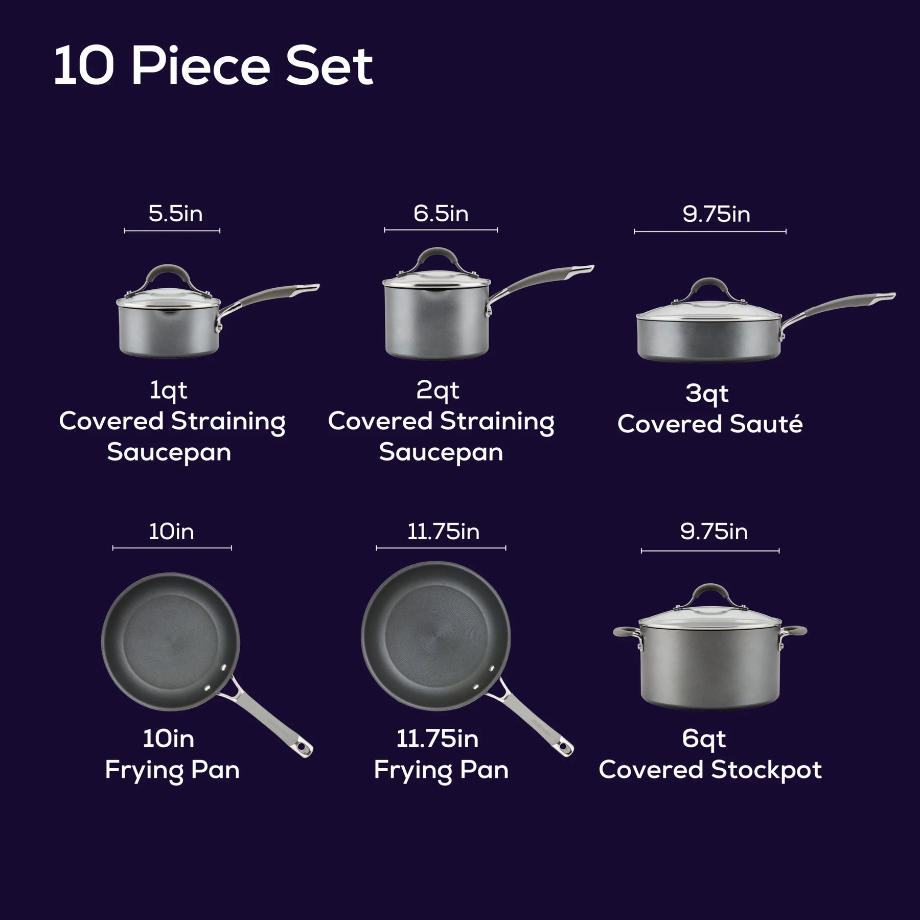 Circulon Elementum Hard - Anodized Nonstick Cookware Set, 10 - Piece, Gray