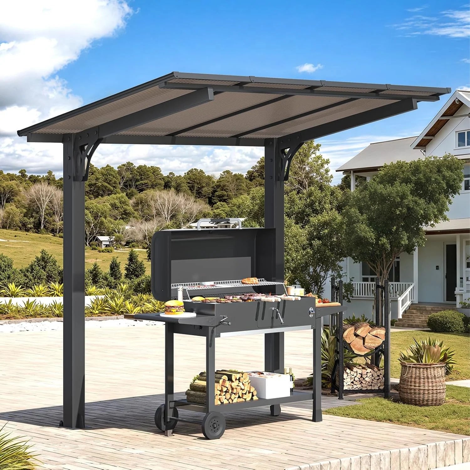AECOJOY 8' x 5' Gazebo Outdoor Pergola for Patio, Freestanding Lean to Hard Top Grill Gazebo