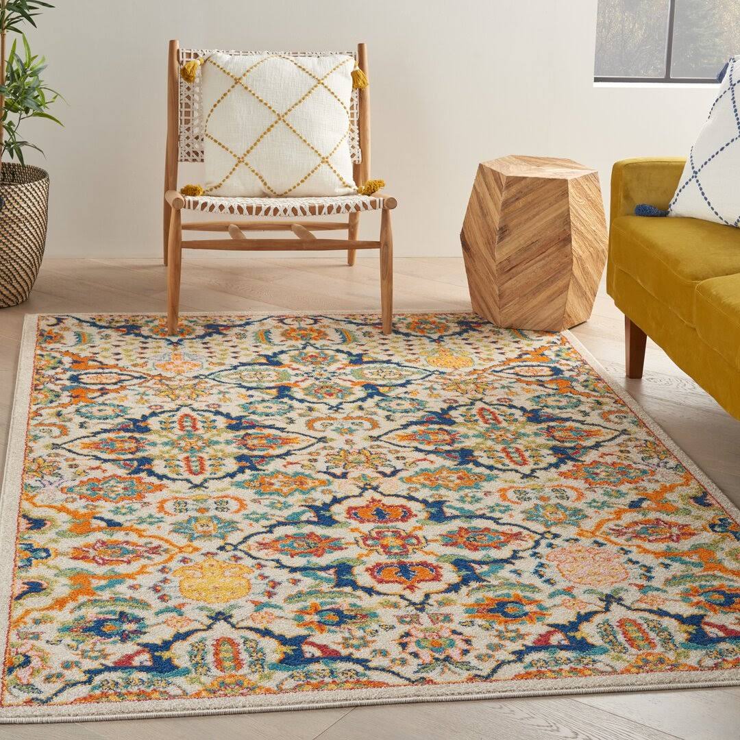 Whitingham Oriental Beige/Blue/Orange Area Rug Bungalow Rose Rug Size: Rectangle 5'3" x 7'3"