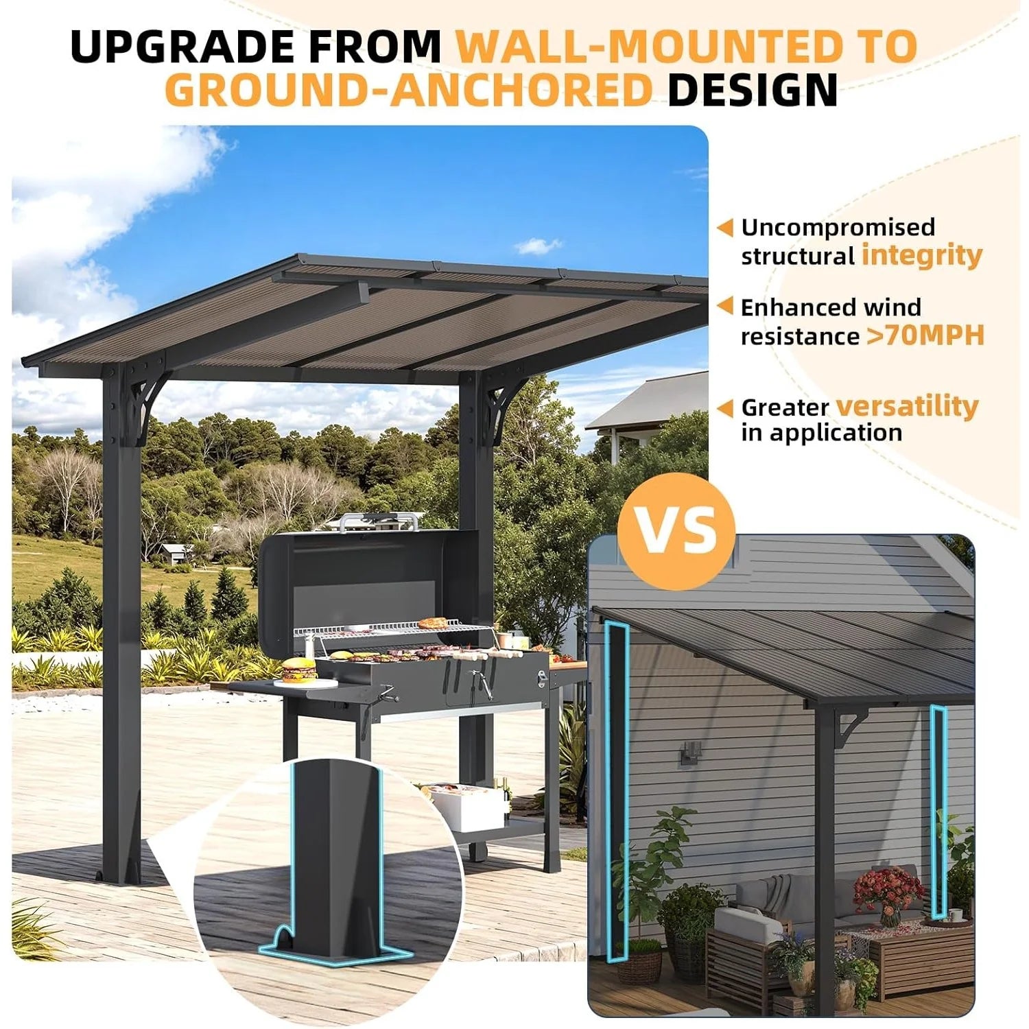 AECOJOY 8' x 5' Gazebo Outdoor Pergola for Patio, Freestanding Lean to Hard Top Grill Gazebo